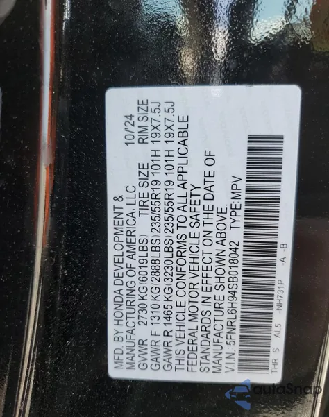 2025 Honda Odyssey Elite из США, поврежденный, VIN 5FNRL6H94SB018042